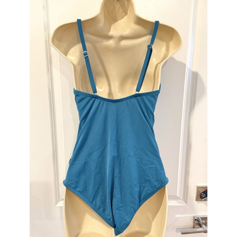 PinkBlush Teal Ribbed Ruched One-Piece Maternity Swimsuit - Large - Picture 8 of 14